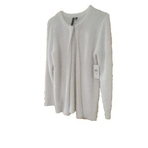 Allie&Rob Woman White Dressy/fuzzy Cardigan sweater hook and eye closure NWT